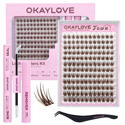 OKAYLOVE Manga Lash Clusters Kit with Spikes, LIRA 8-18mm DIY Cluster Eyelash Extensions Kit, 140pcs CC Curl Clear Band Individual Lashes with Lash Bond and Seal, Remover, Lash Tweezers