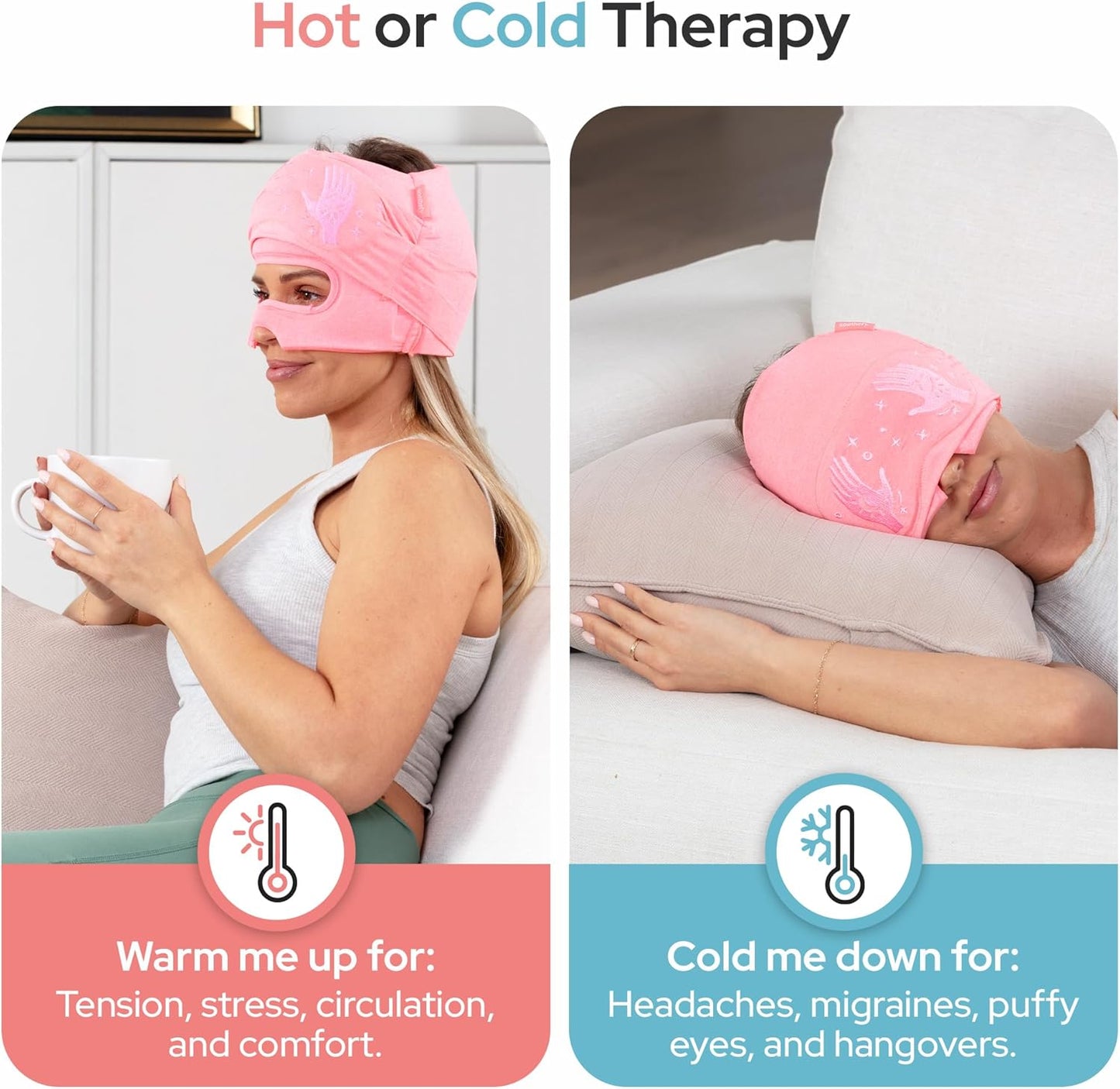 Migraine Relief Cap with Slide-Up Eye Mask - Patent Pending - Headache Relief Hat for Hangover, Stress, Tension - Buttery Soft, Made for Bad Days