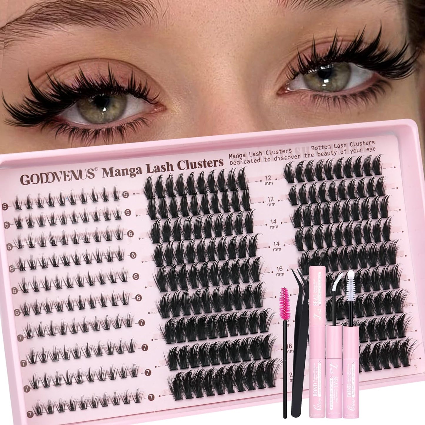 Goddvenus Manga Lash Clusters Natural Wispy 300 Pcs Fairy Eyelash Clusters 10-16mm Fluffy Cluster Eyelash Extensions Anime Cosplay No Plastic Feel Individual Lash Extension CC Curve