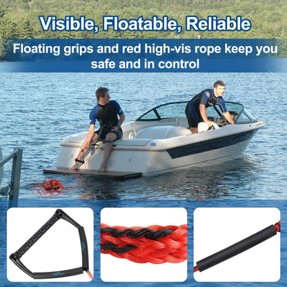 Affordura Wakeboard Rope 75 Feet Water Ski Rope with Handle Ski Ropes for Watersports, Ski Tow Rope for Tubing 4 Sections Tube Tow Rope for Watersports, Storage Bag Included