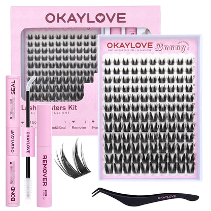 OKAYLOVE Manga Lash Clusters Kit with Spikes, LIRA 8-18mm DIY Cluster Eyelash Extensions Kit, 140pcs CC Curl Clear Band Individual Lashes with Lash Bond and Seal, Remover, Lash Tweezers