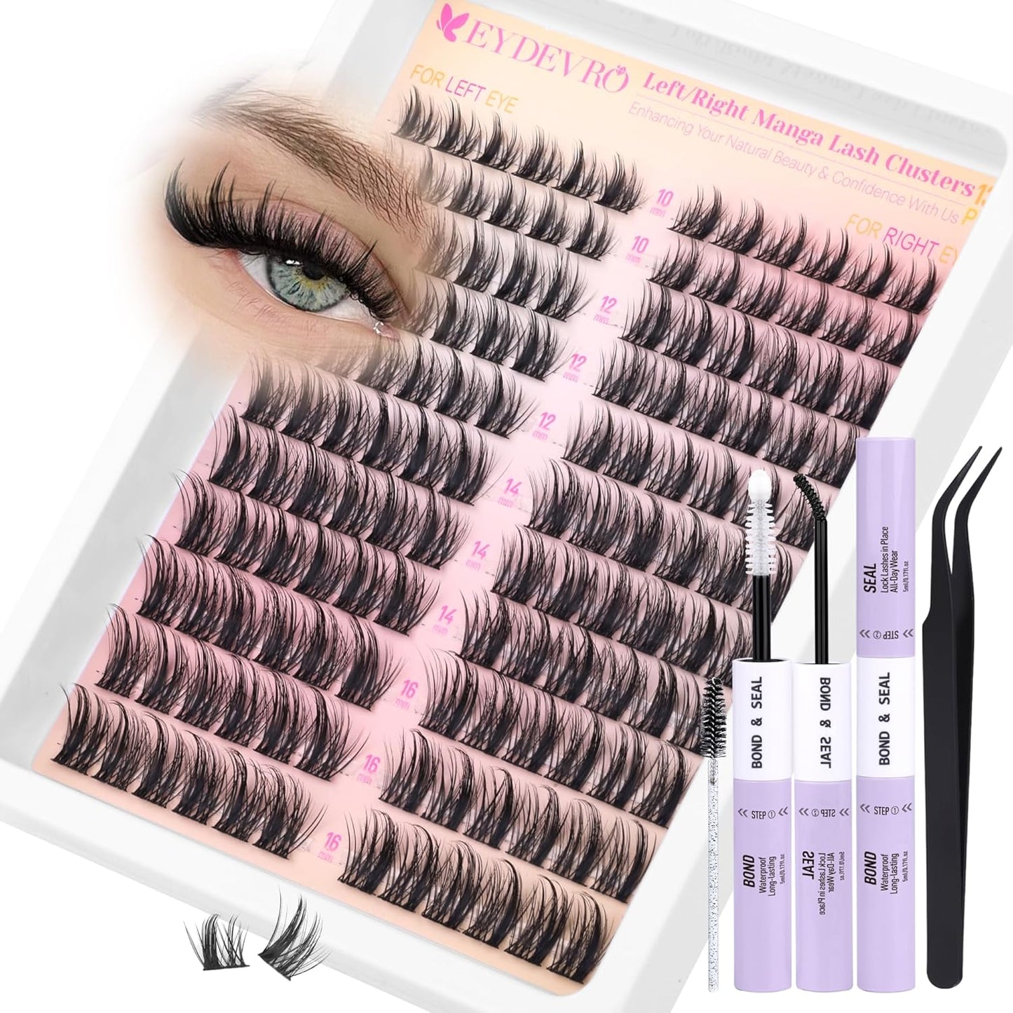 EYDEVRO Bunny Lash Clusters Manga Eyelash Clusters Wet Look Fairy Wispy Cluster Eyelash Extensions Anime Cluster Lashes 120 Pcs 10-16mm C Curl DIY Lash Extensions