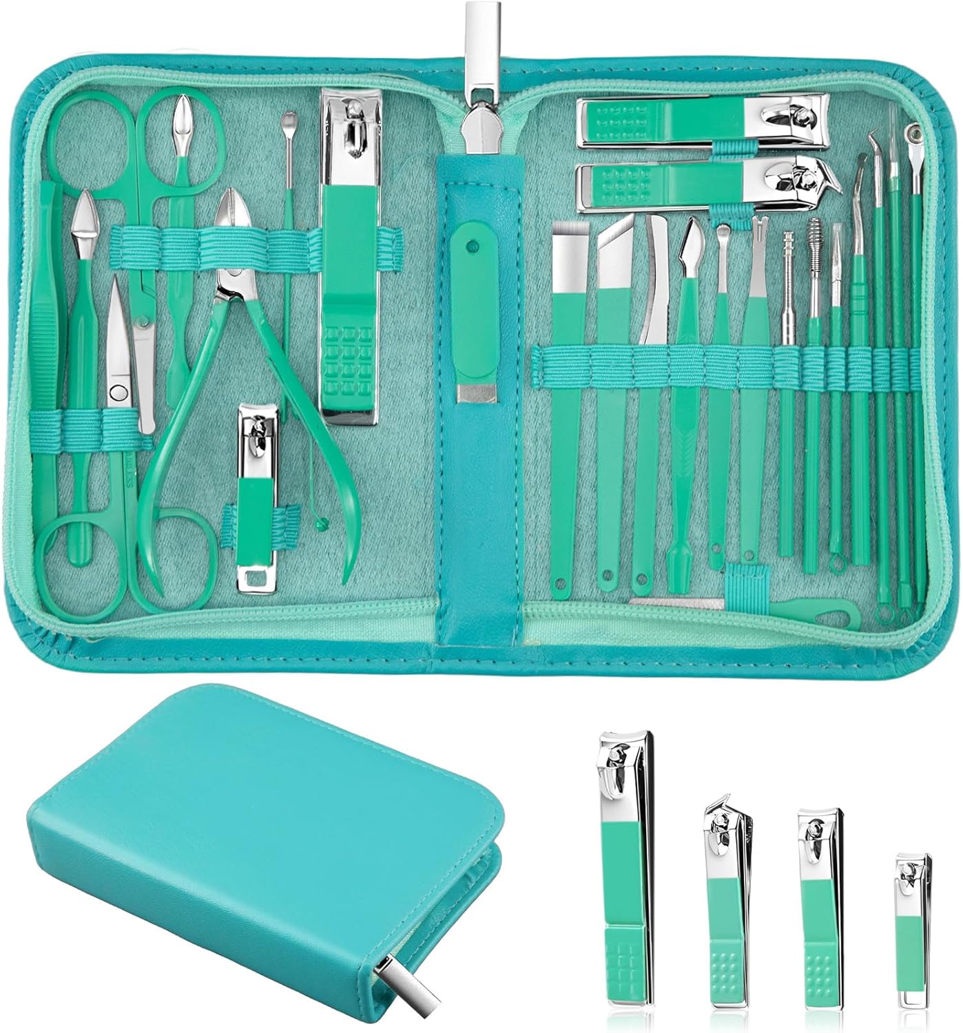 MINKINH 26-Piece Professional Manicure Set，Features Stainless Steel Tools, Carbon Steel Clippers & Travel Case for Women's Home and Travel Grooming，Mother's Day Gifts(Pink)