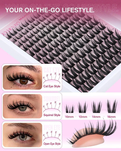 EYDEVRO Bunny Lash Clusters Manga Eyelash Clusters Wet Look Fairy Wispy Cluster Eyelash Extensions Anime Cluster Lashes 120 Pcs 10-16mm C Curl DIY Lash Extensions