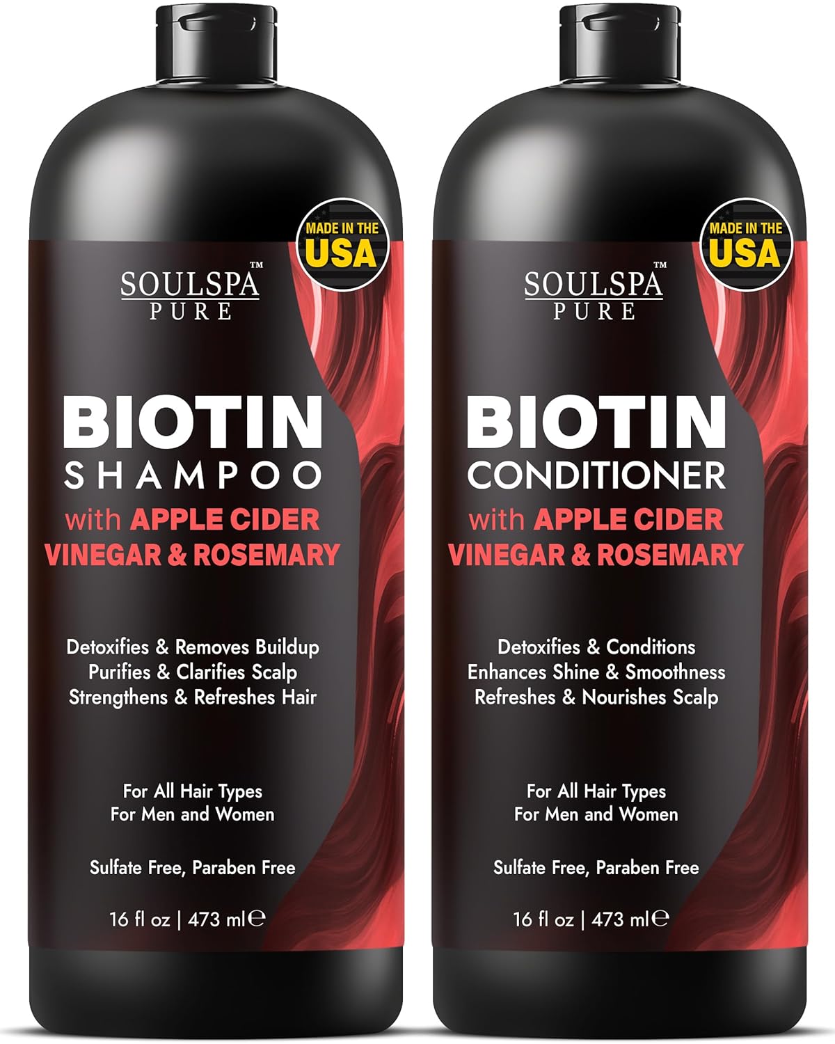 Biotin Shampoo and Conditioner Set with Keratin - Sulfate-Free Advanced Anti-Thinning, Hair Growth Shampoo and Conditioner Combo Repair Formula - with DHT Blockers, for Men & Women - 16 fl oz each