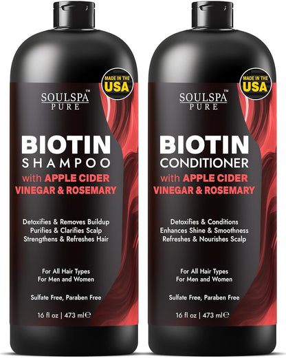 Biotin Shampoo and Conditioner Set with Keratin - Sulfate-Free Advanced Anti-Thinning, Hair Growth Shampoo and Conditioner Combo Repair Formula - with DHT Blockers, for Men & Women - 16 fl oz each