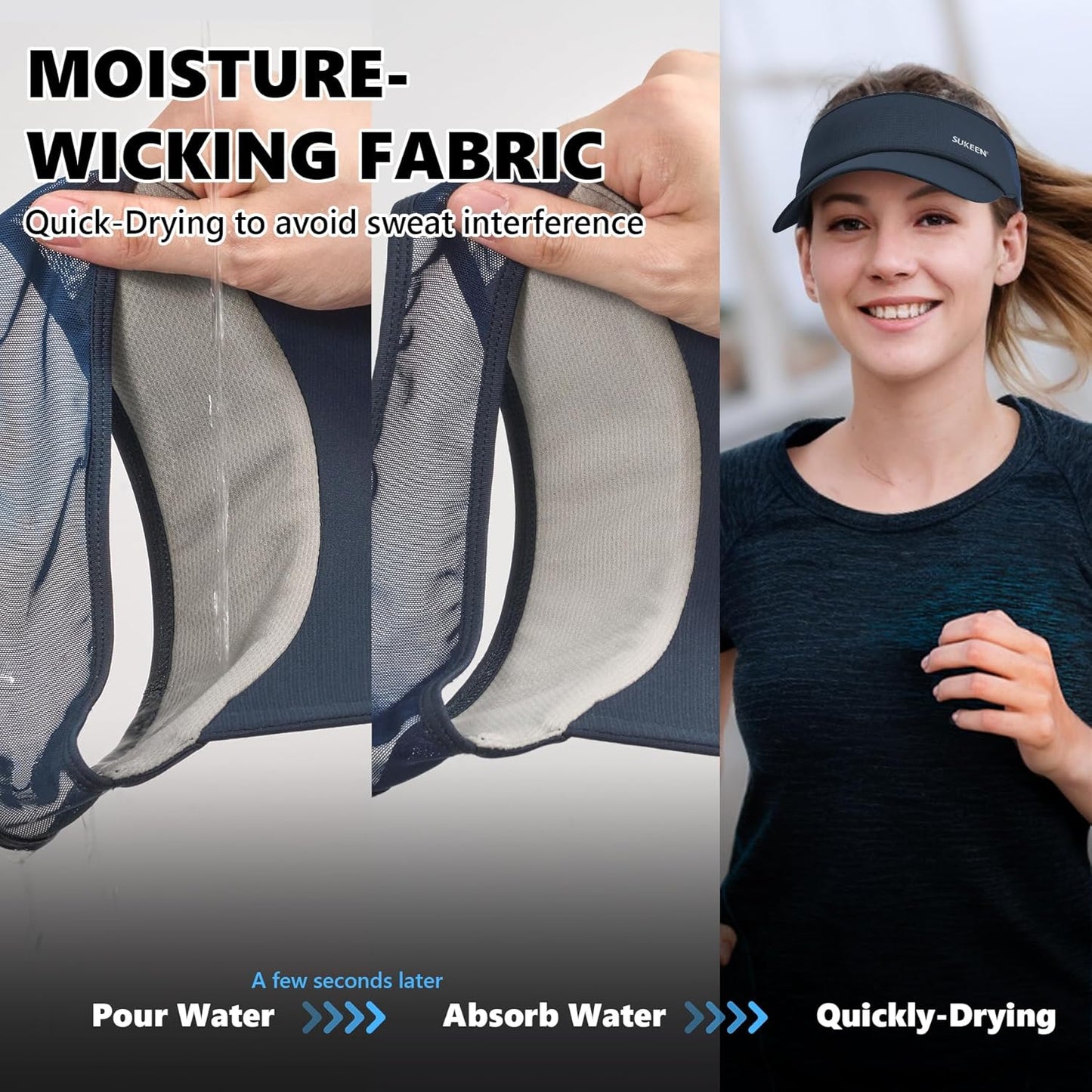 Sukeen Sports Sun Visor Men Women Lightweight Portable Cooling Stretchy Visor Hat for Running, Golf, Daily Wear