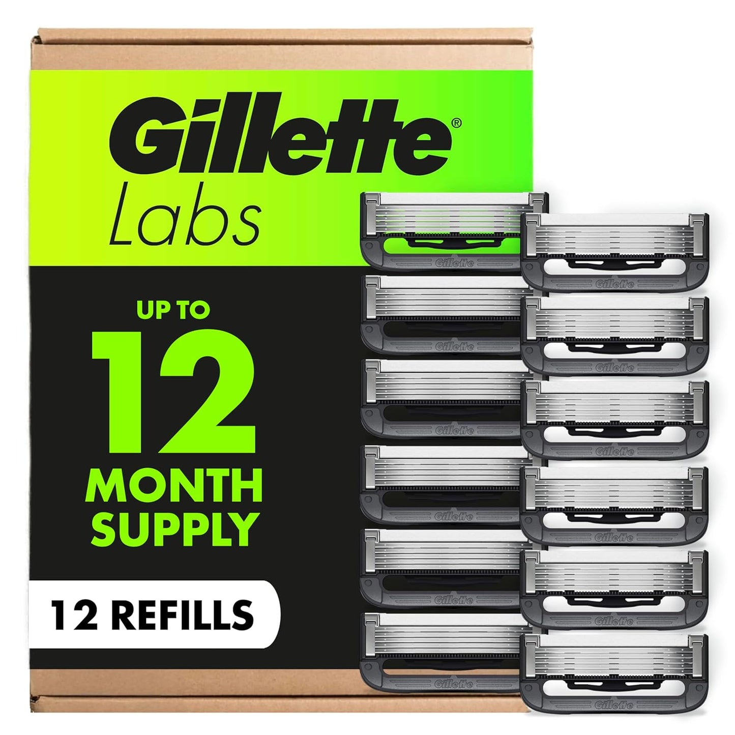 GilletteLabs Shaving Razor Blade Refills for Men, 12 Count