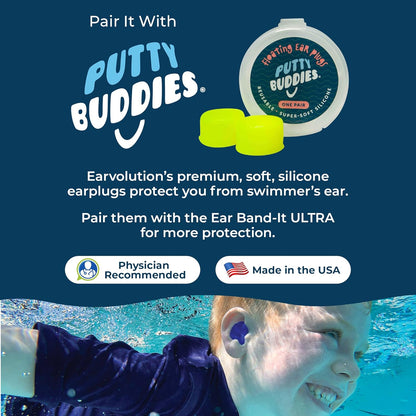 Earvolution Ear Band-It Ultra Swimming Headband for Kids and Adults - Invented by Ear, Nose, and Throat Physician - Custom Anti-Slip Grip Neoprene Maximizes Protection, 13 Color Options, 3 Sizes