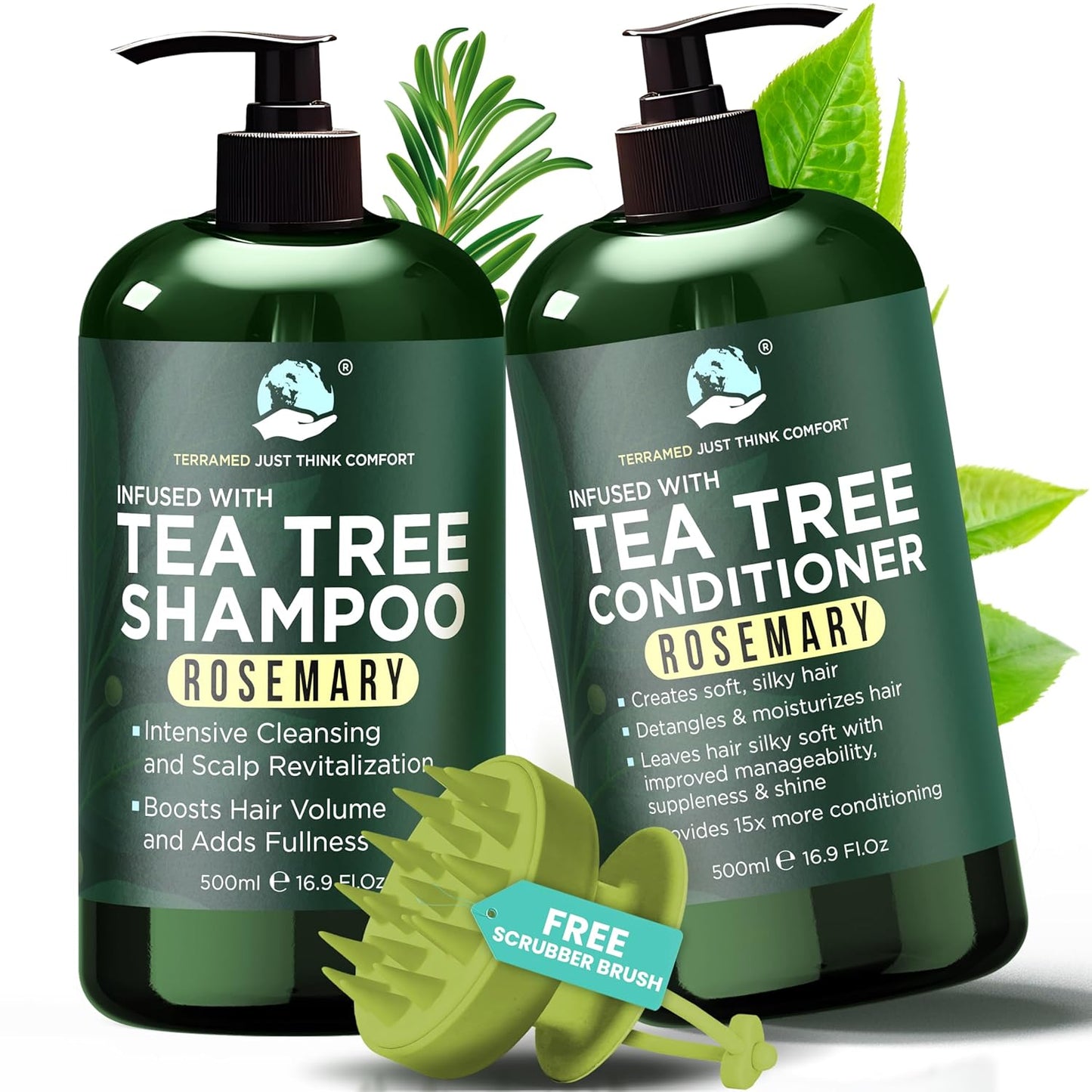 Tea Tree Shampoo & Conditioner Set | Thinning Hair Loss Treatments for Men and Women | Soothes Itchy Scalp & Dandruff | Boosts Hair Growth & Reduces Hair Loss | Sulfate & Paraben Free