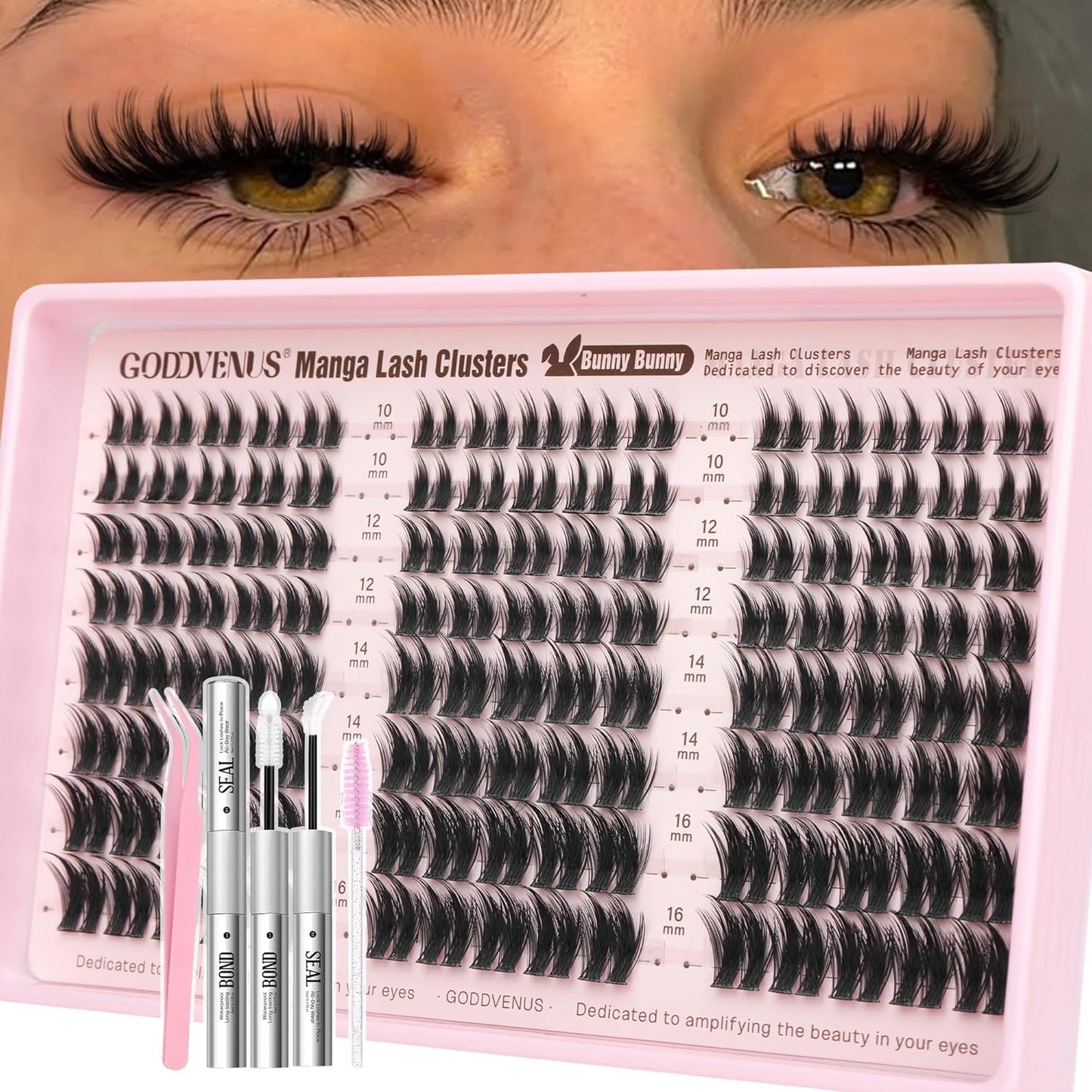 Goddvenus Manga Lash Clusters Natural Wispy 300 Pcs Fairy Eyelash Clusters 10-16mm Fluffy Cluster Eyelash Extensions Anime Cosplay No Plastic Feel Individual Lash Extension CC Curve