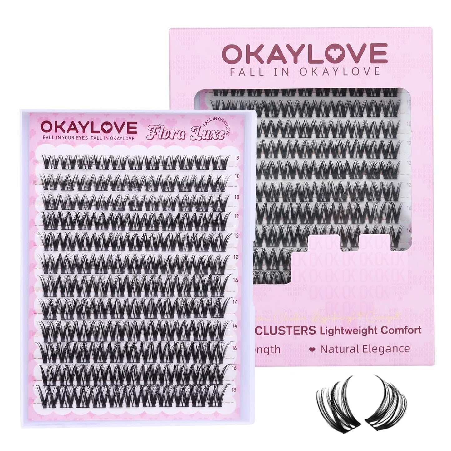 OKAYLOVE Manga Lash Clusters Kit with Spikes, LIRA 8-18mm DIY Cluster Eyelash Extensions Kit, 140pcs CC Curl Clear Band Individual Lashes with Lash Bond and Seal, Remover, Lash Tweezers