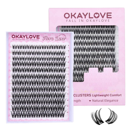 OKAYLOVE Manga Lash Clusters Kit with Spikes, LIRA 8-18mm DIY Cluster Eyelash Extensions Kit, 140pcs CC Curl Clear Band Individual Lashes with Lash Bond and Seal, Remover, Lash Tweezers