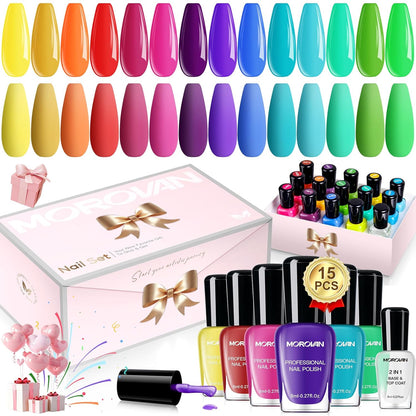 Morovan 15 Bright Color 0.27oz Air Quick Dry Nail Polish Gift Set for Women