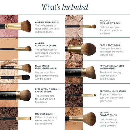 LAURA GELLER NEW YORK The Brush Vault - Ultimate Limited Edition Makeup Brush Collection - Includes Ten Must-Have Makeup Brushes for Mature Skin Makeup Application - 10 Count