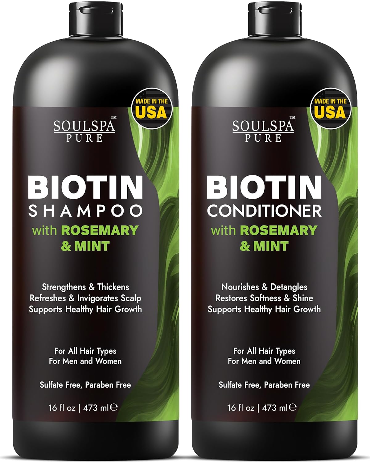 Biotin Shampoo and Conditioner Set with Keratin - Sulfate-Free Advanced Anti-Thinning, Hair Growth Shampoo and Conditioner Combo Repair Formula - with DHT Blockers, for Men & Women - 16 fl oz each