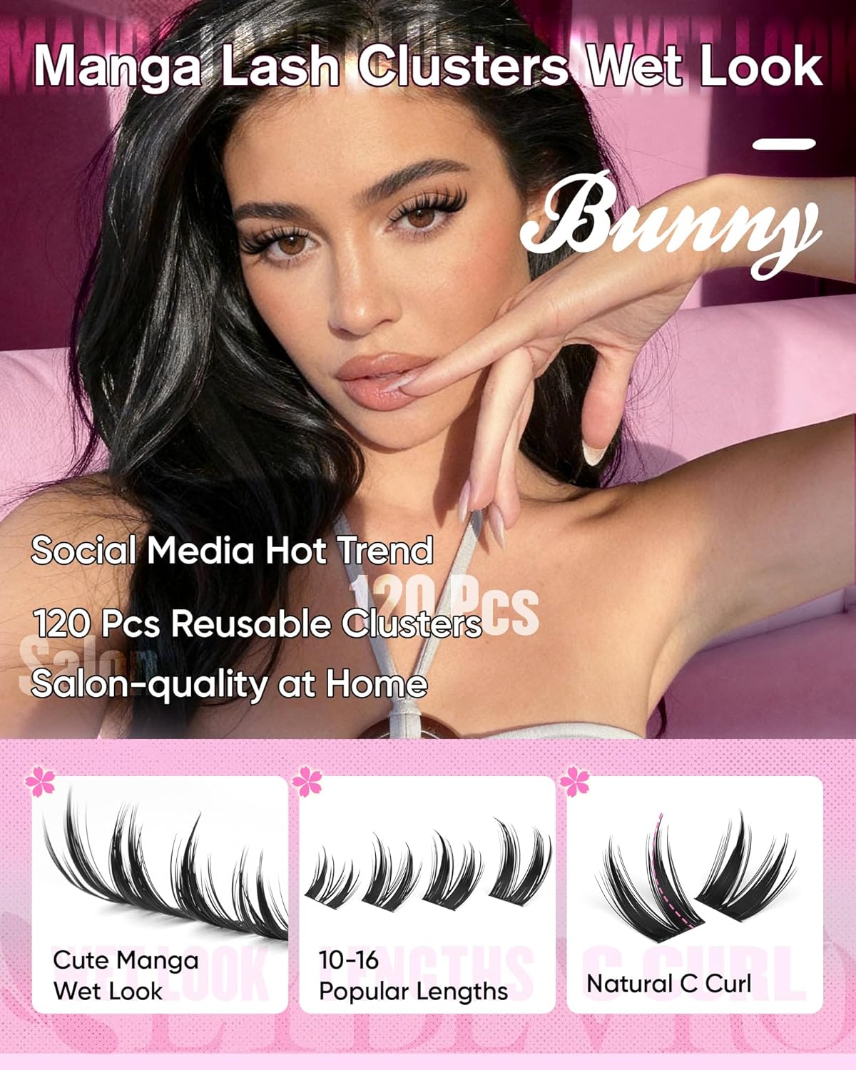 EYDEVRO Bunny Lash Clusters Manga Eyelash Clusters Wet Look Fairy Wispy Cluster Eyelash Extensions Anime Cluster Lashes 120 Pcs 10-16mm C Curl DIY Lash Extensions