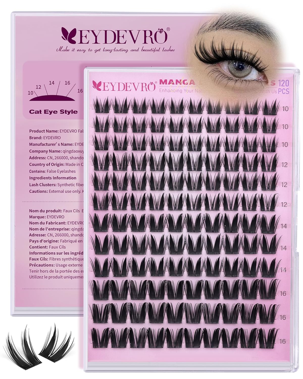 EYDEVRO Bunny Lash Clusters Manga Eyelash Clusters Wet Look Fairy Wispy Cluster Eyelash Extensions Anime Cluster Lashes 120 Pcs 10-16mm C Curl DIY Lash Extensions