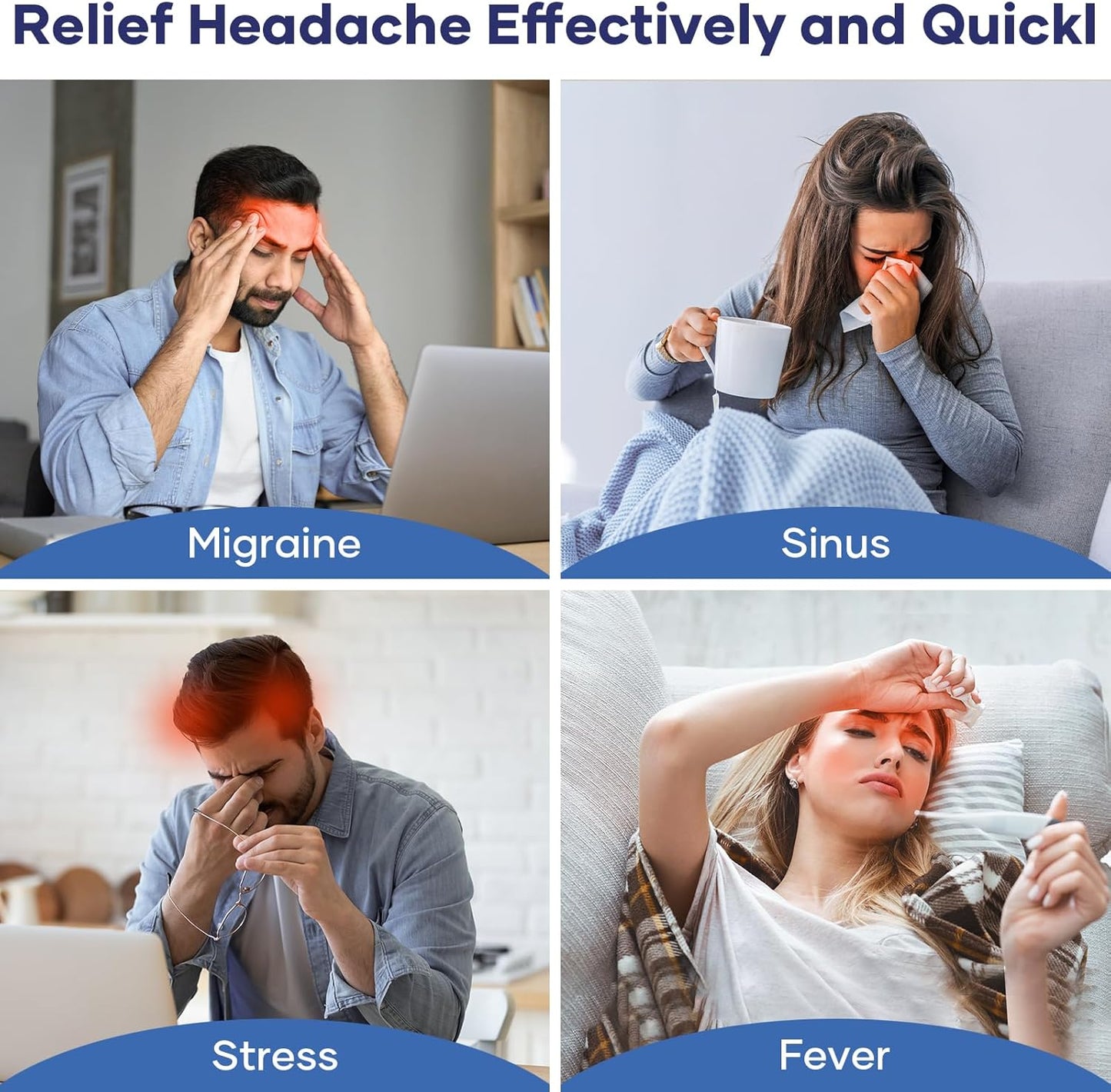 Qnoon Migraine Relief Cap, Headache Relief Cap Mask Products, Cooling Odorless Gel Ice Head Wrap for Tension, Stress,Hangover & Puffy Eyes
