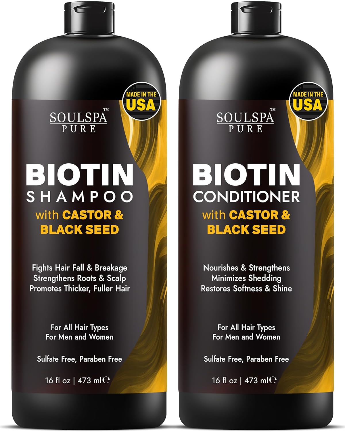 Biotin Shampoo and Conditioner Set with Keratin - Sulfate-Free Advanced Anti-Thinning, Hair Growth Shampoo and Conditioner Combo Repair Formula - with DHT Blockers, for Men & Women - 16 fl oz each