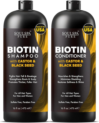 Biotin Shampoo and Conditioner Set with Keratin - Sulfate-Free Advanced Anti-Thinning, Hair Growth Shampoo and Conditioner Combo Repair Formula - with DHT Blockers, for Men & Women - 16 fl oz each