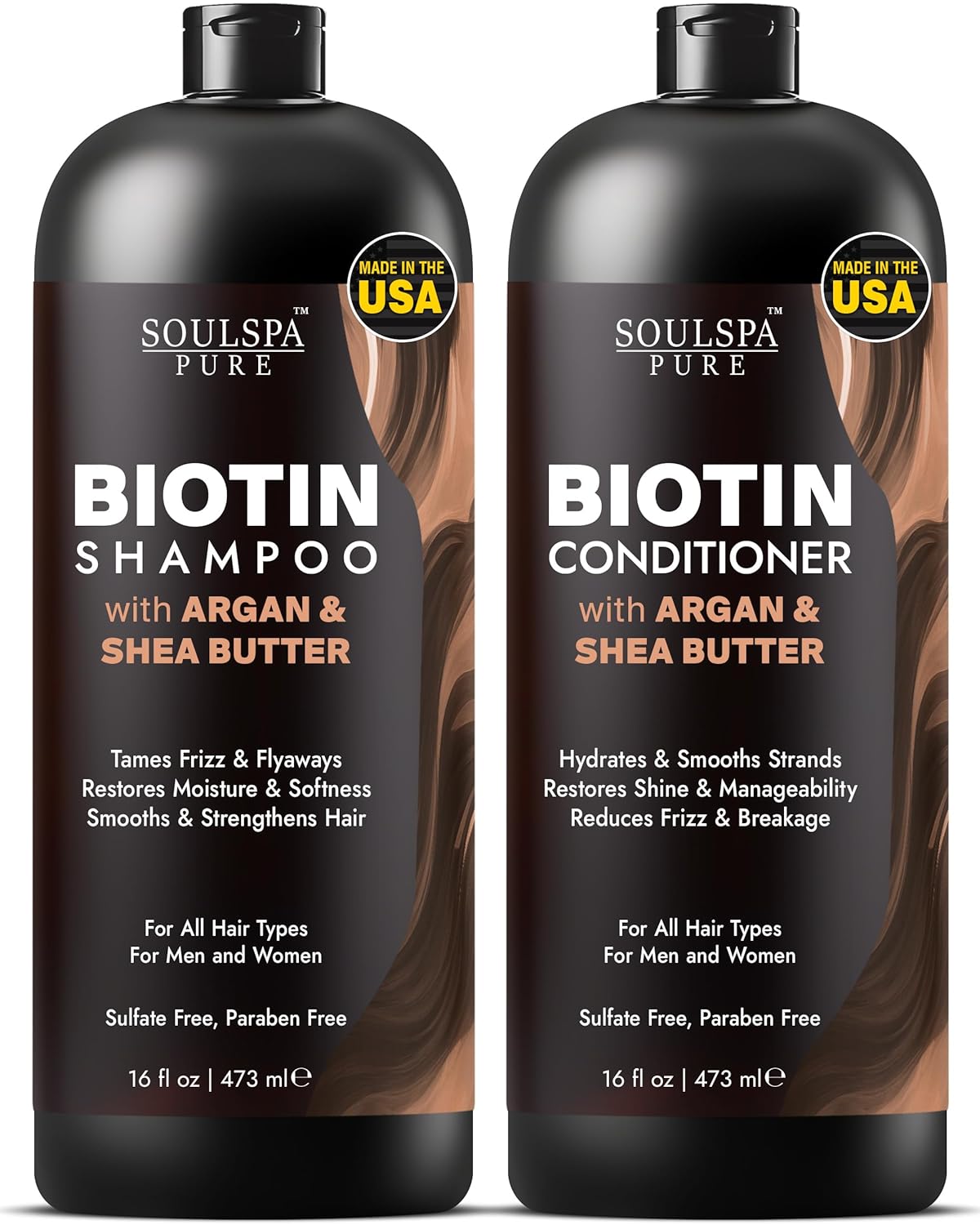 Biotin Shampoo and Conditioner Set with Keratin - Sulfate-Free Advanced Anti-Thinning, Hair Growth Shampoo and Conditioner Combo Repair Formula - with DHT Blockers, for Men & Women - 16 fl oz each