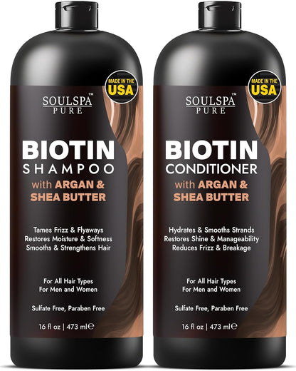 Biotin Shampoo and Conditioner Set with Keratin - Sulfate-Free Advanced Anti-Thinning, Hair Growth Shampoo and Conditioner Combo Repair Formula - with DHT Blockers, for Men & Women - 16 fl oz each