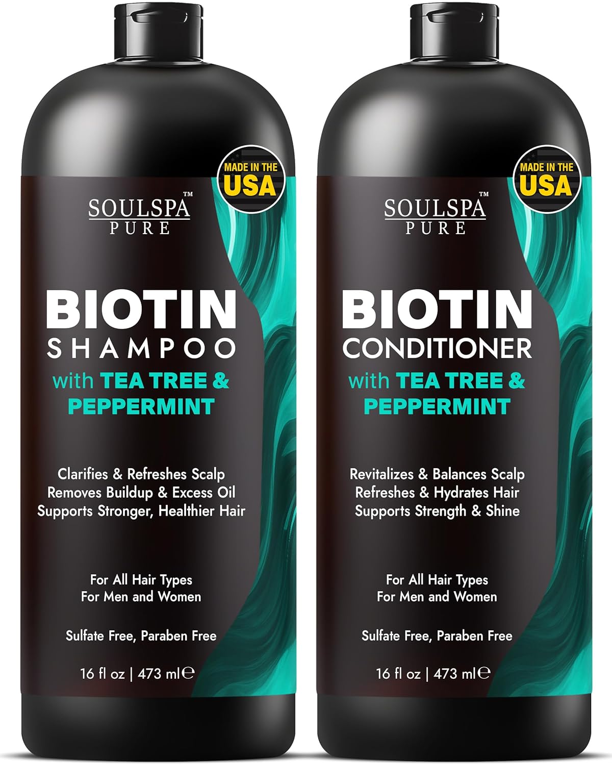 Biotin Shampoo and Conditioner Set with Keratin - Sulfate-Free Advanced Anti-Thinning, Hair Growth Shampoo and Conditioner Combo Repair Formula - with DHT Blockers, for Men & Women - 16 fl oz each