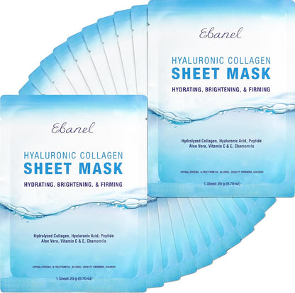 Ebanel Bio Collagen Face Mask, 4-Pack Hydrating Face Masks with 7 Peptides, Hyaluronic Acid, Niacinamide, Centella, Rose Water, Ceramide, and B5, Glass Skin Tightening and Lifting Korean Sheet Masks
