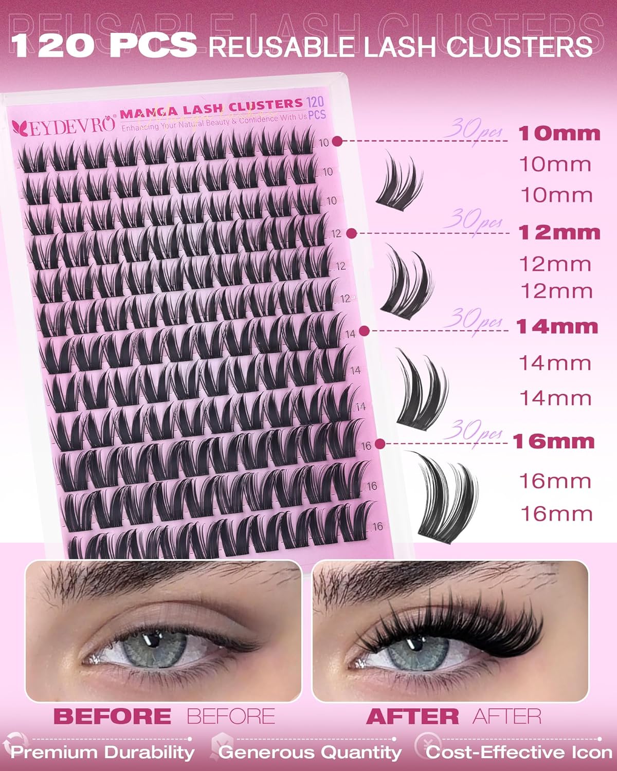 EYDEVRO Bunny Lash Clusters Manga Eyelash Clusters Wet Look Fairy Wispy Cluster Eyelash Extensions Anime Cluster Lashes 120 Pcs 10-16mm C Curl DIY Lash Extensions