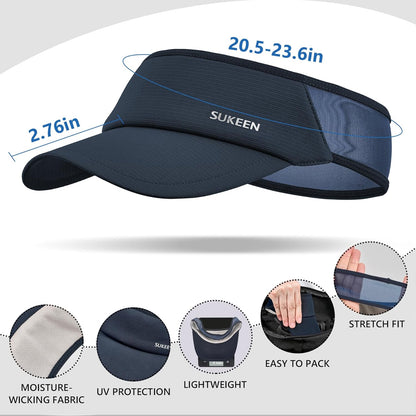 Sukeen Sports Sun Visor Men Women Lightweight Portable Cooling Stretchy Visor Hat for Running, Golf, Daily Wear
