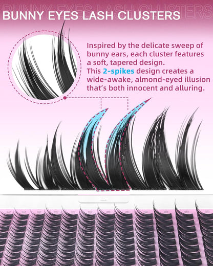 EYDEVRO Bunny Lash Clusters Manga Eyelash Clusters Wet Look Fairy Wispy Cluster Eyelash Extensions Anime Cluster Lashes 120 Pcs 10-16mm C Curl DIY Lash Extensions
