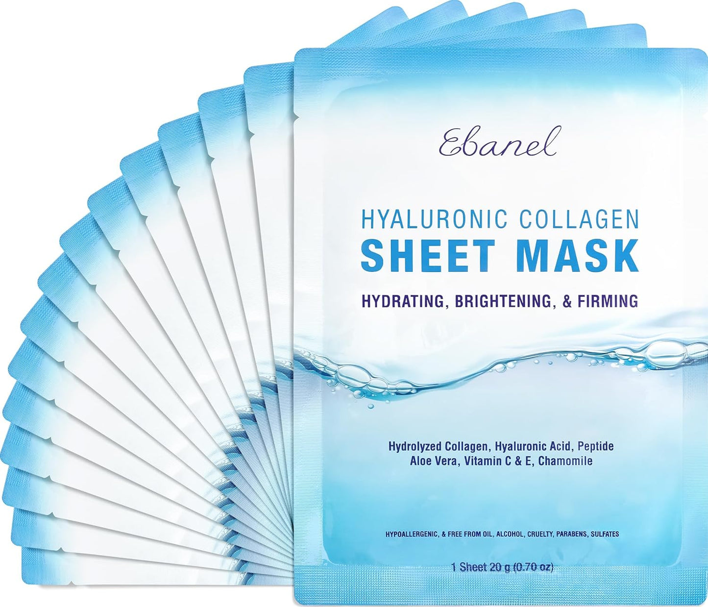 Ebanel Bio Collagen Face Mask, 4-Pack Hydrating Face Masks with 7 Peptides, Hyaluronic Acid, Niacinamide, Centella, Rose Water, Ceramide, and B5, Glass Skin Tightening and Lifting Korean Sheet Masks