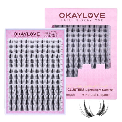 OKAYLOVE Manga Lash Clusters Kit with Spikes, LIRA 8-18mm DIY Cluster Eyelash Extensions Kit, 140pcs CC Curl Clear Band Individual Lashes with Lash Bond and Seal, Remover, Lash Tweezers