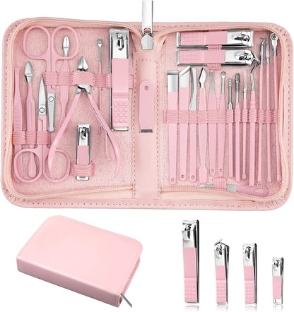 MINKINH 26-Piece Professional Manicure Set，Features Stainless Steel Tools, Carbon Steel Clippers & Travel Case for Women's Home and Travel Grooming，Mother's Day Gifts(Pink)