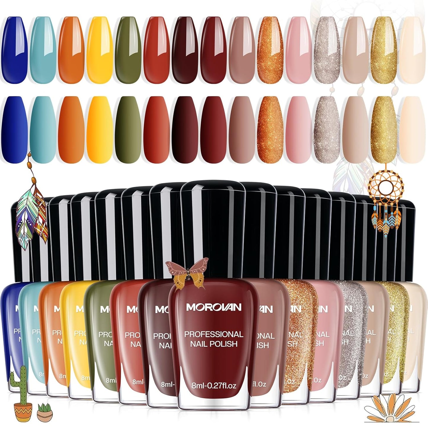 Morovan 15 Bright Color 0.27oz Air Quick Dry Nail Polish Gift Set for Women