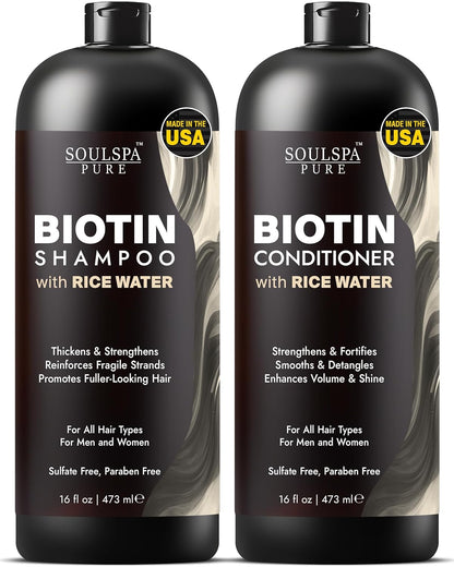 Biotin Shampoo and Conditioner Set with Keratin - Sulfate-Free Advanced Anti-Thinning, Hair Growth Shampoo and Conditioner Combo Repair Formula - with DHT Blockers, for Men & Women - 16 fl oz each