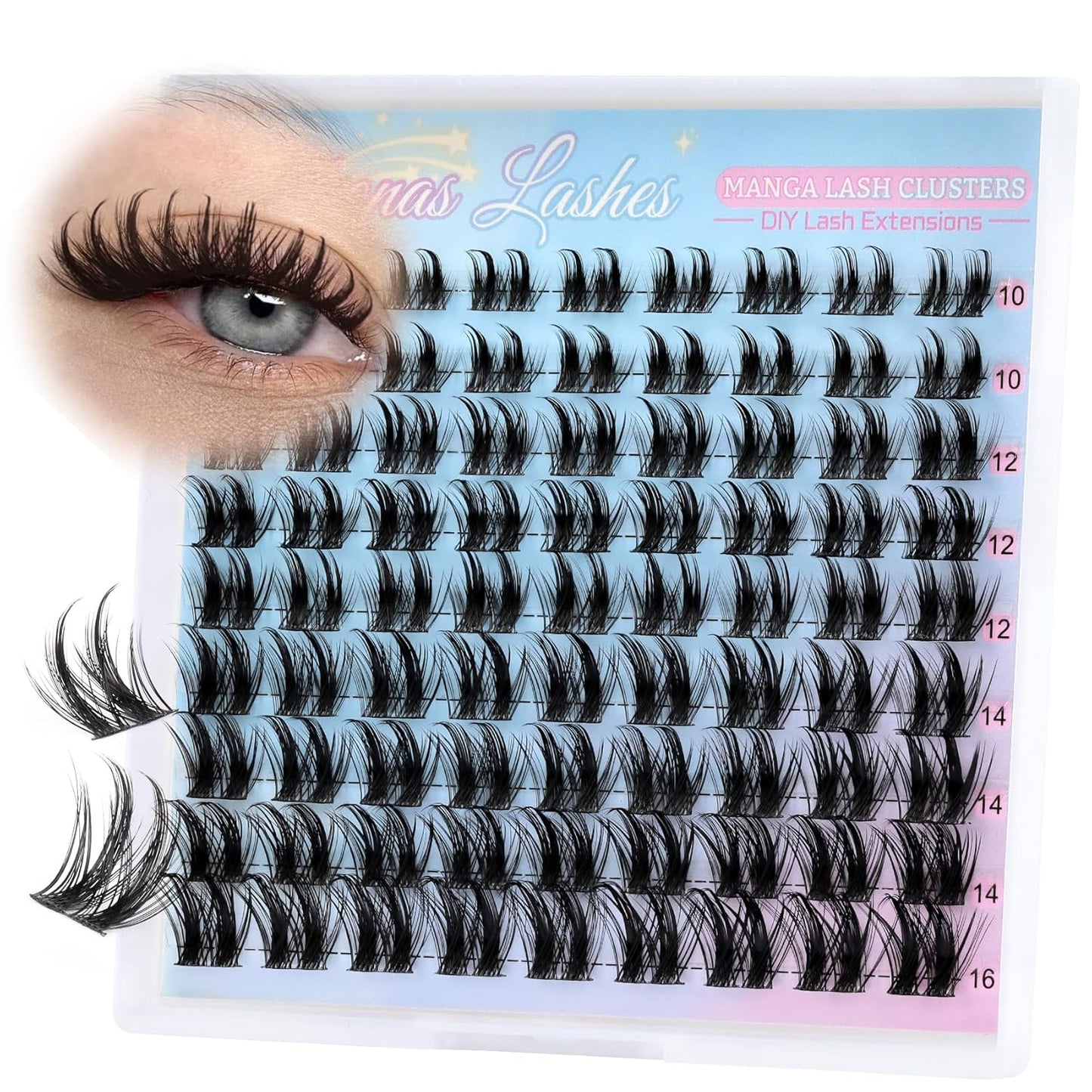 Lash Clusters Manga Eyelash Clusters Spiky Cluster Eyelash Extensions 80Pcs C Curl Individual Lashes Volume Anime Lash Clusters with Thin Band Cosplay Lashes DIY at Home (Cutey)