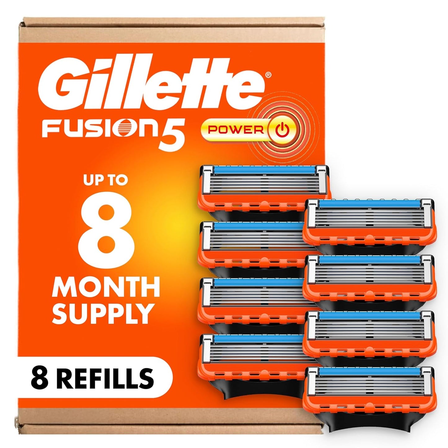 Gillette Fusion5 Power 5-Blade Razor Blade Refills for Men with Precision Trimmer, 10 Count
