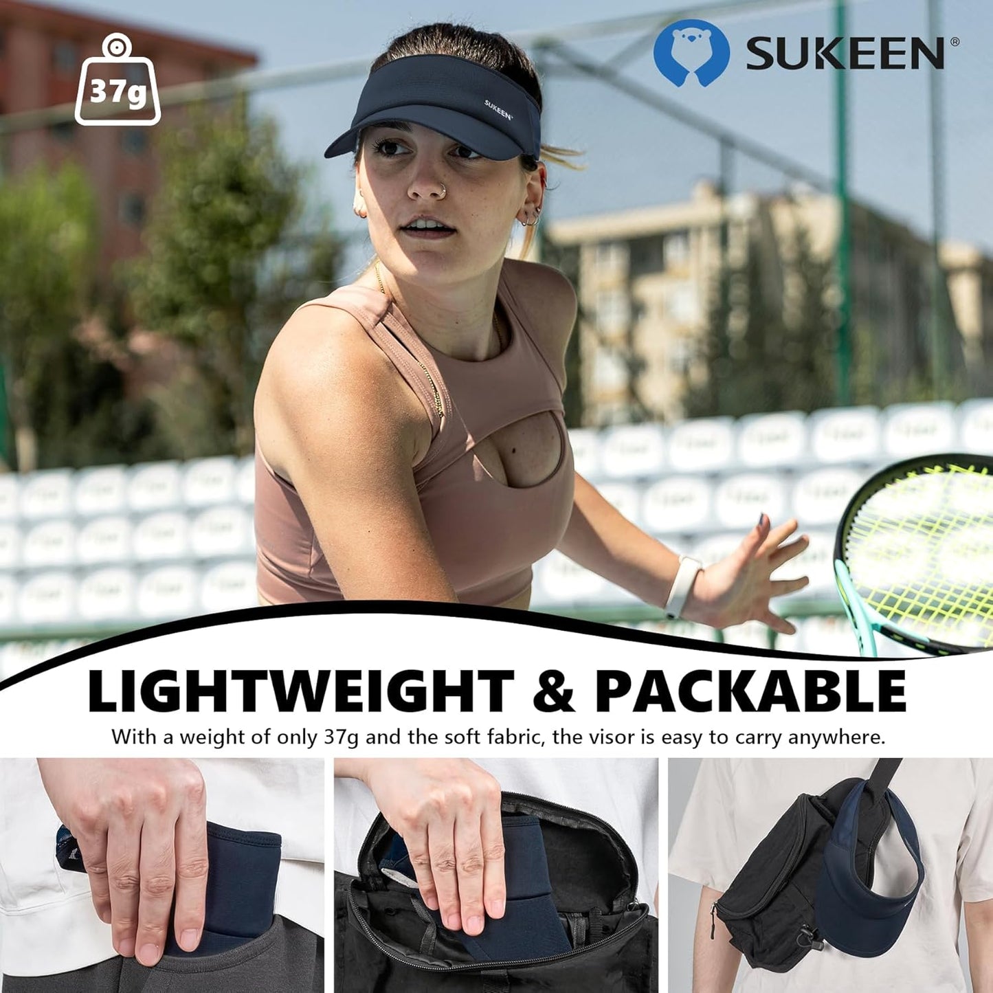 Sukeen Sports Sun Visor Men Women Lightweight Portable Cooling Stretchy Visor Hat for Running, Golf, Daily Wear