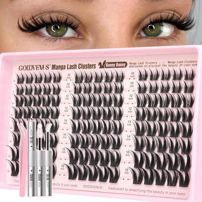 Goddvenus Manga Lash Clusters Natural Wispy 300 Pcs Fairy Eyelash Clusters 10-16mm Fluffy Cluster Eyelash Extensions Anime Cosplay No Plastic Feel Individual Lash Extension CC Curve