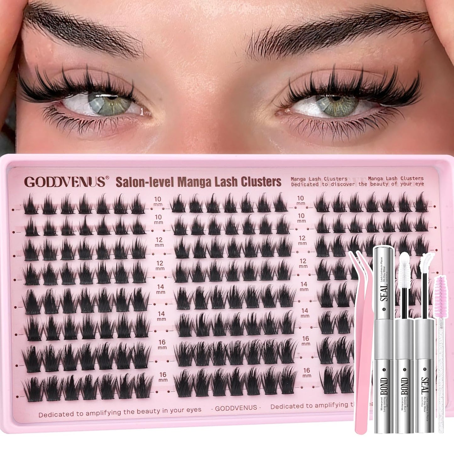 Goddvenus Manga Lash Clusters Natural Wispy 300 Pcs Fairy Eyelash Clusters 10-16mm Fluffy Cluster Eyelash Extensions Anime Cosplay No Plastic Feel Individual Lash Extension CC Curve