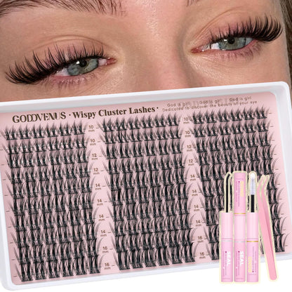 Goddvenus Manga Lash Clusters Natural Wispy 300 Pcs Fairy Eyelash Clusters 10-16mm Fluffy Cluster Eyelash Extensions Anime Cosplay No Plastic Feel Individual Lash Extension CC Curve
