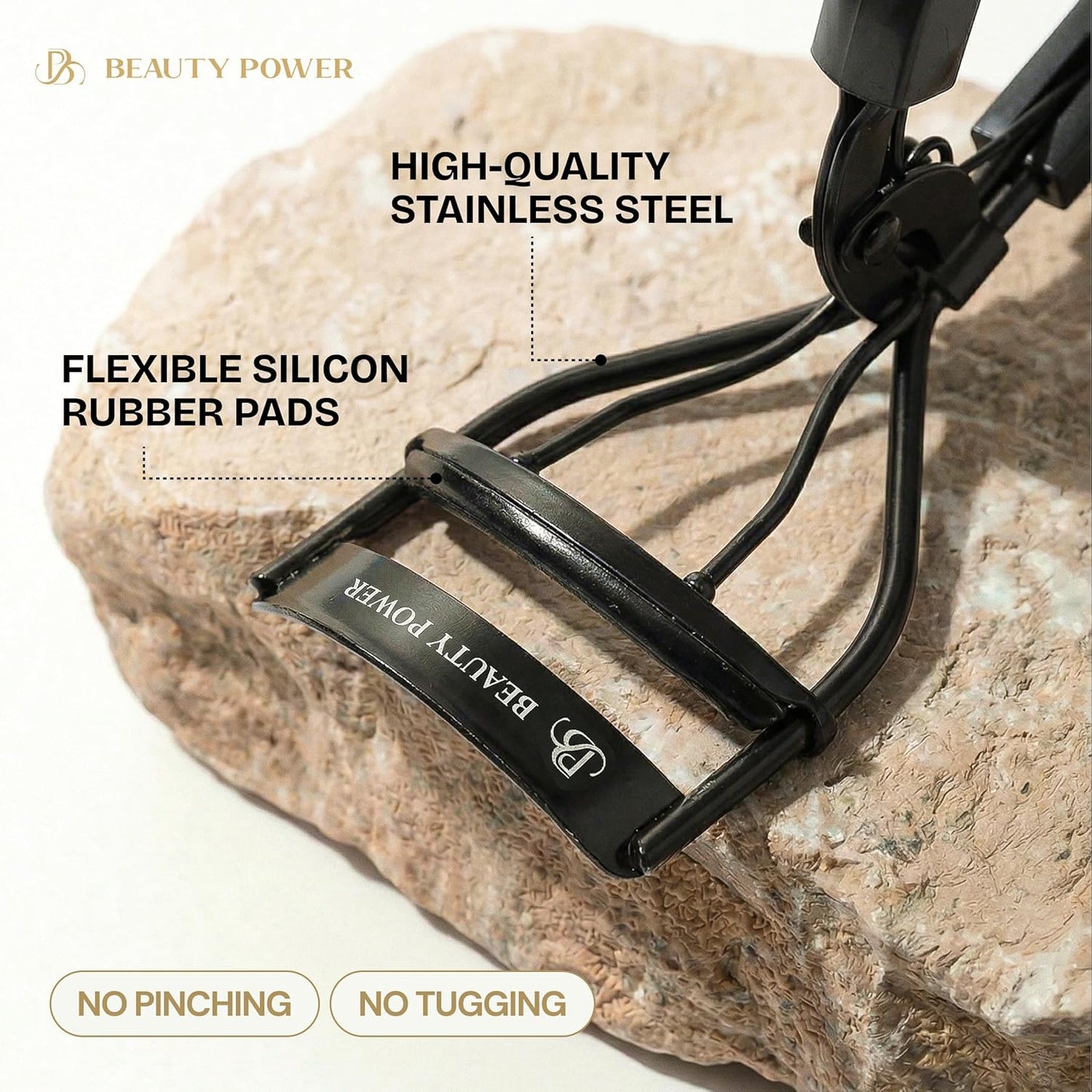 Beauty Power Eyelash Curler - Precision Lash Lift in Seconds with 5 Replacement Pads, Eyebrow Brush & Satin Travel Bag - Gentle & Safe, Stainless Steel for Perfect Extra Curls - Gift Idea (Extra Curl)