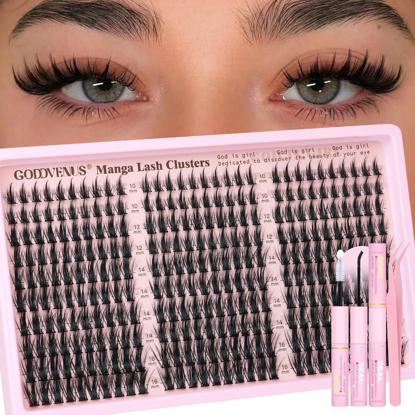 Goddvenus Manga Lash Clusters Natural Wispy 300 Pcs Fairy Eyelash Clusters 10-16mm Fluffy Cluster Eyelash Extensions Anime Cosplay No Plastic Feel Individual Lash Extension CC Curve