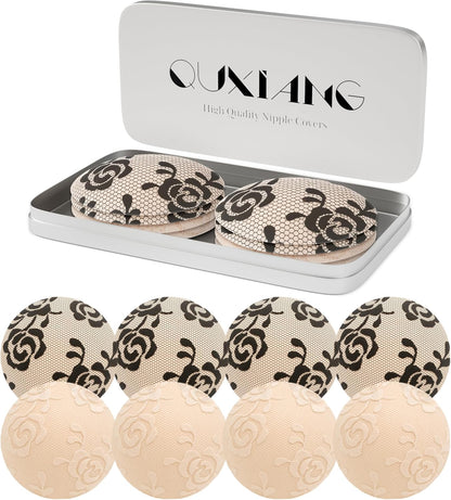 QUXIANG 4 Pairs Pasties Women Nipple Covers Reusable Adhesive Silicone Nippleless Covers Bra for Dress