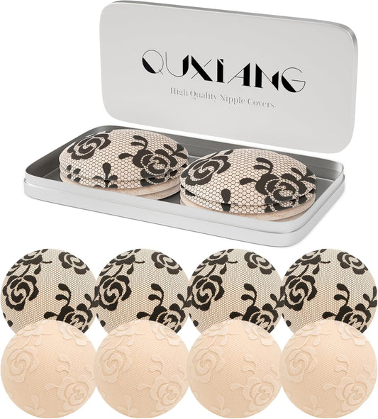 QUXIANG 4 Pairs Pasties Women Nipple Covers Reusable Adhesive Silicone Nippleless Covers Bra for Dress