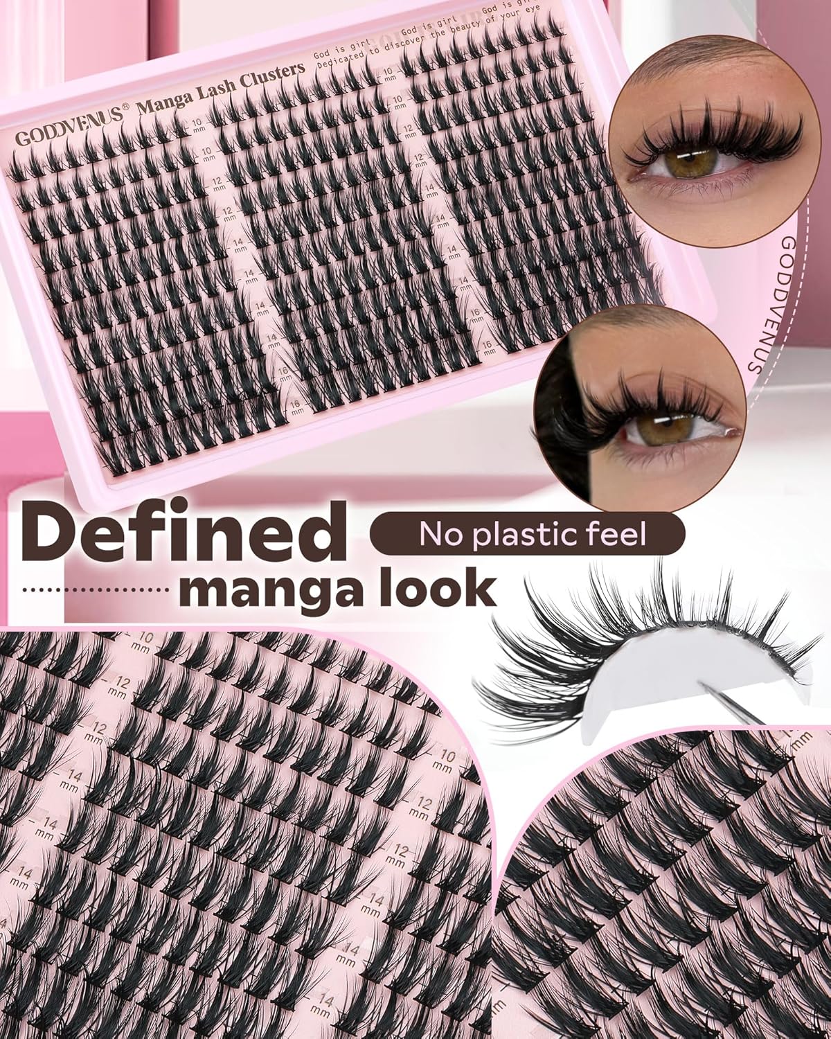 Goddvenus Manga Lash Clusters Natural Wispy 300 Pcs Fairy Eyelash Clusters 10-16mm Fluffy Cluster Eyelash Extensions Anime Cosplay No Plastic Feel Individual Lash Extension CC Curve