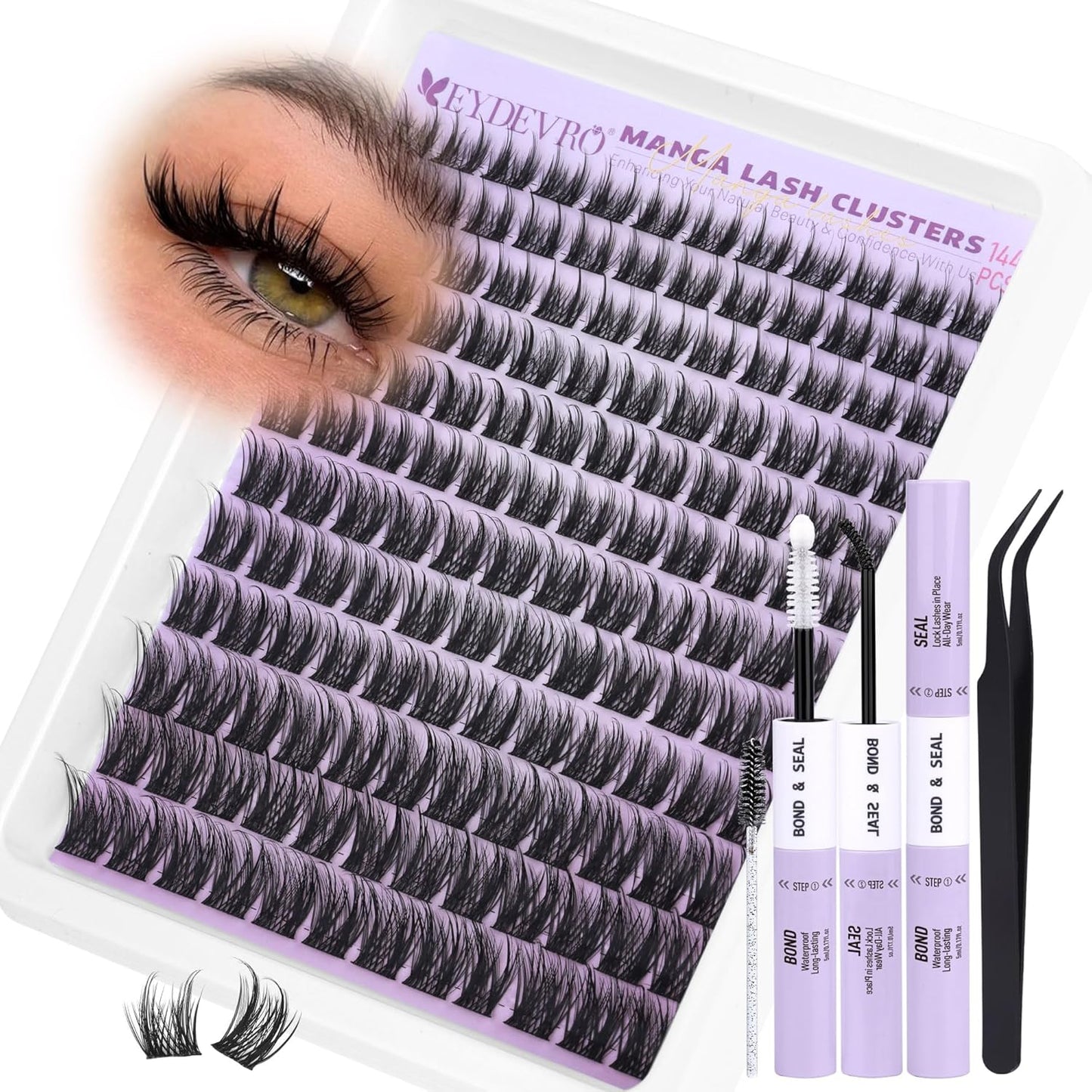 EYDEVRO Bunny Lash Clusters Manga Eyelash Clusters Wet Look Fairy Wispy Cluster Eyelash Extensions Anime Cluster Lashes 120 Pcs 10-16mm C Curl DIY Lash Extensions